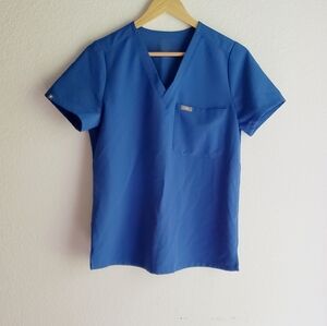 Figs Blue Scrub Shirt V Neck Size Small